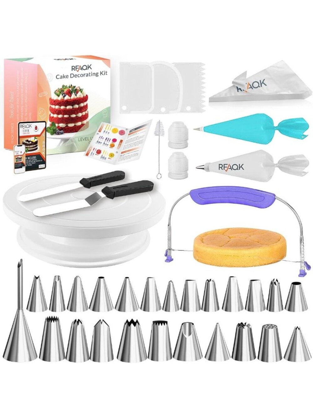 90PC Cake Decorating Kit: Leveler, Turntable, Icing Tips, Piping Bags & More!